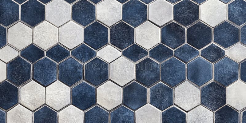 Deep navy and silver geometric background with hexagonal patterns and a soft stock photo