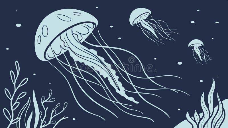 Deep sea illustration multiple stylized jellyfish, vector design Generative AI royalty free illustration