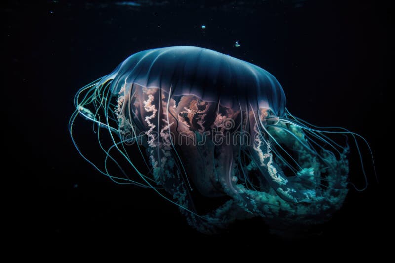 Deepsea Jellyfish Drifting in the Dark, with Their Bioluminescent
