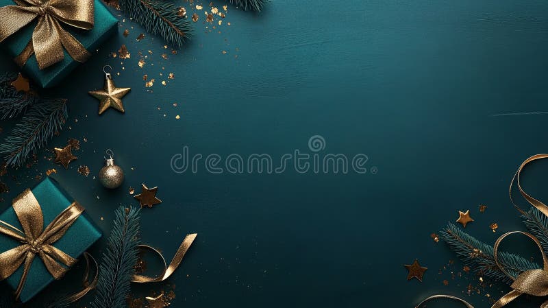 Deep teal background, subtle gold accents, New Year frame. royalty free illustration