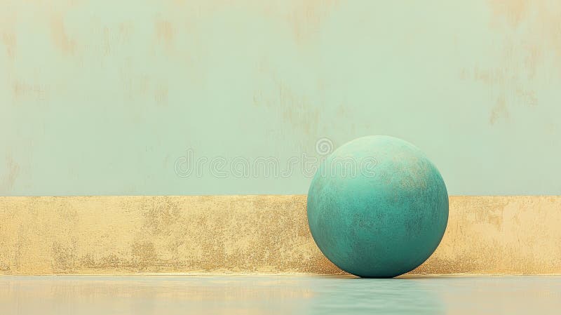 Deep Teal Orb on Textured Gold and Mint Background Abstract Art royalty free illustration