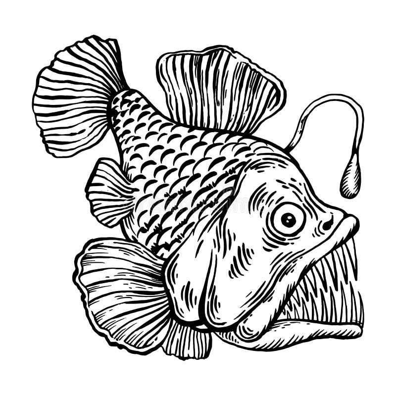 Deepwater Fish with Lighter Engraving Vector Stock Vector - Illustration of  cartoon, underwater: 112674096
