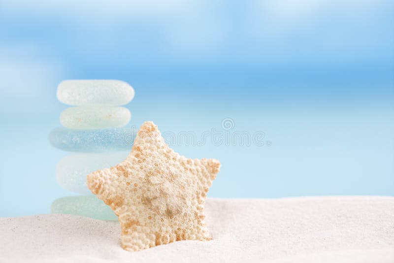 Deepwater rare starfish with sea glass ocean