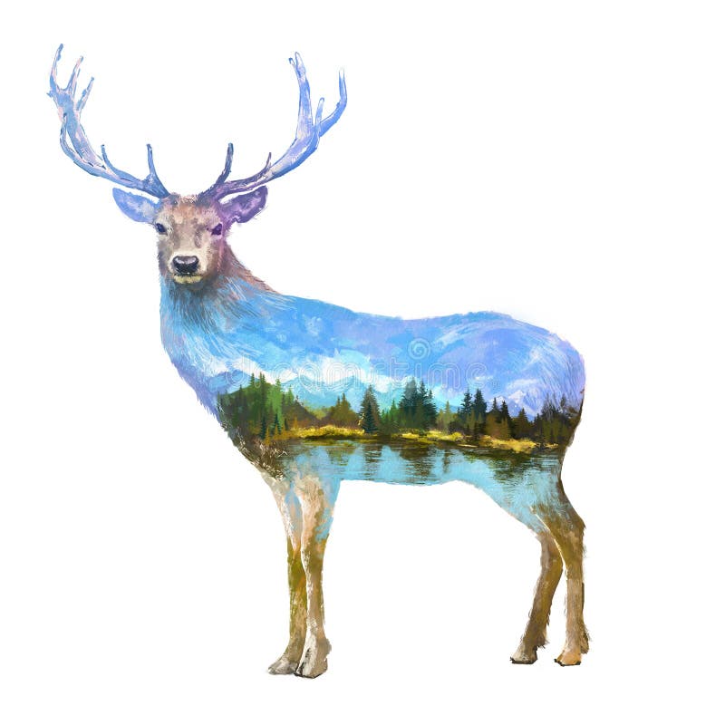 Deer double exposure illustration royalty free illustration