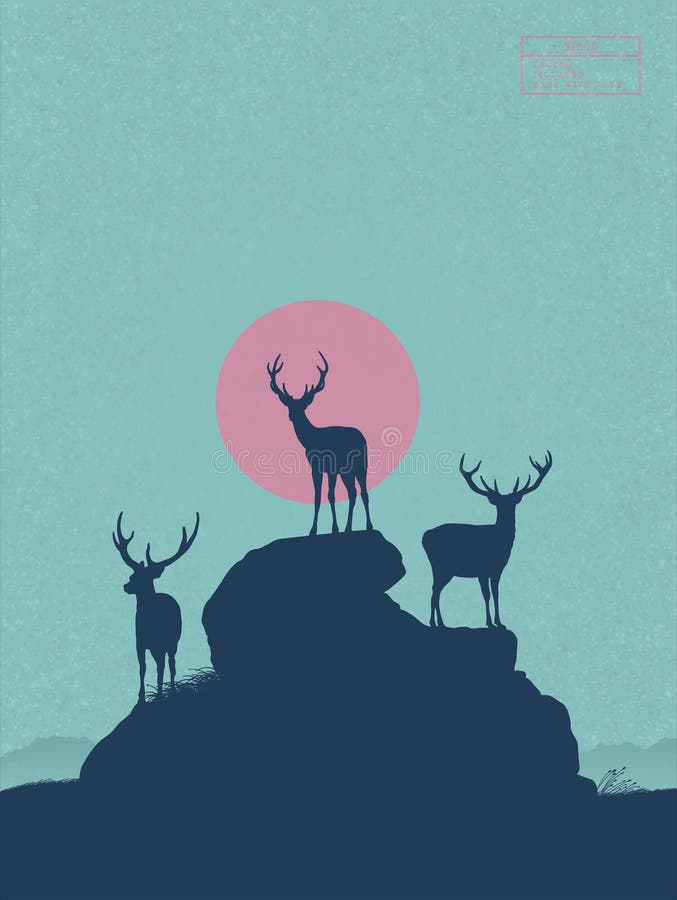 Deer With Stags Standing At The Top Of Rock With Mountains, 43% OFF