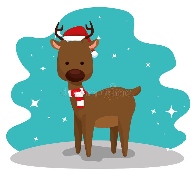 Deer with hat and scarf to merry christmas vector illustration Deer with hat and scarf to merry christmas vector illustration