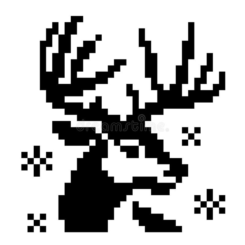 Deer Head Pixel Art. Pattern Deer on Winter Image Stock Vector