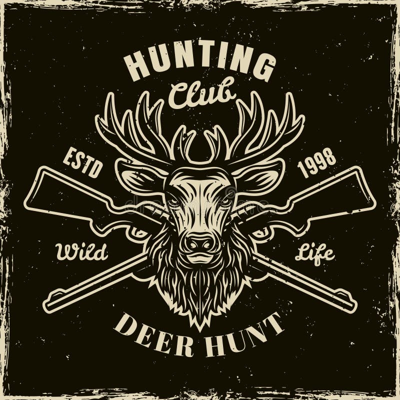 Deer Head and Rifles Vector Light Emblem on Dark Stock Vector ...