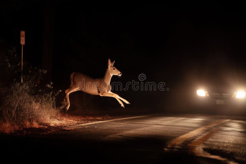 Deer Jumping in Front of Car vector illustration