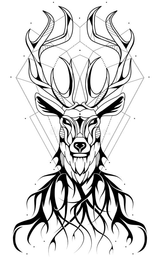 Geometric and watercolor deer by Rey Jasper - Tattoogrid.net