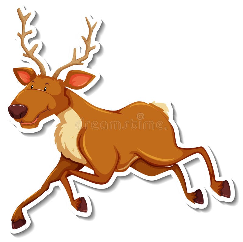 Deer Running Cartoon Character Sticker Stock Vector - Illustration of
