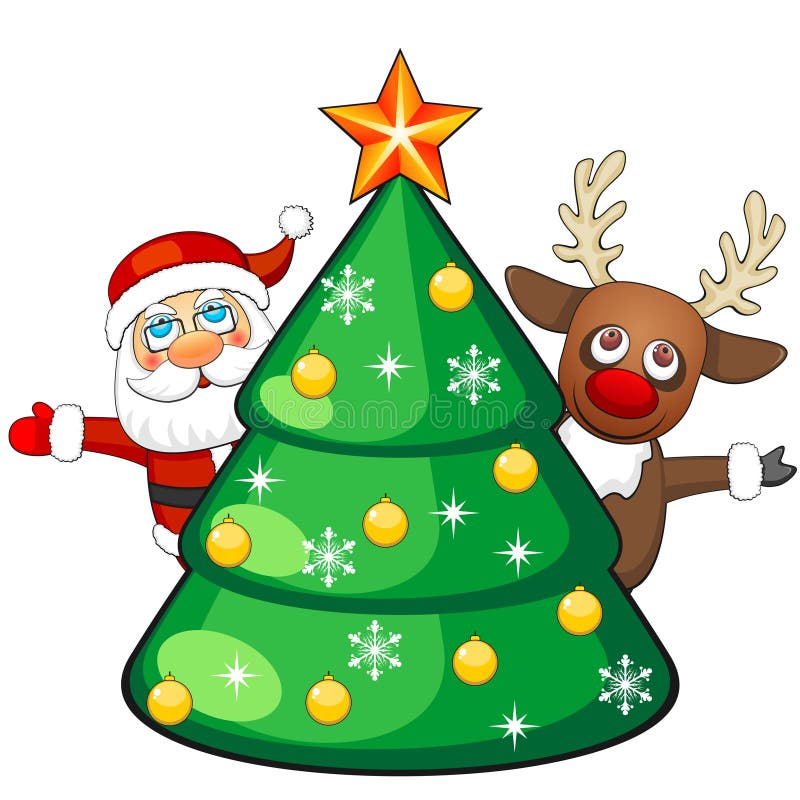 Deer and Santa Claus with Christmas tree