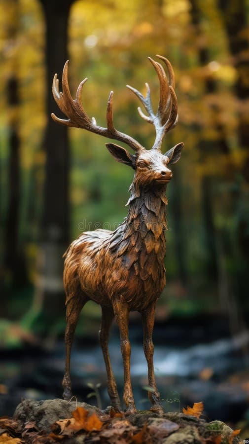 A deer stands in a forest glade, its head slightly turned as if listening to the sounds of the forest. Created with Generative AI