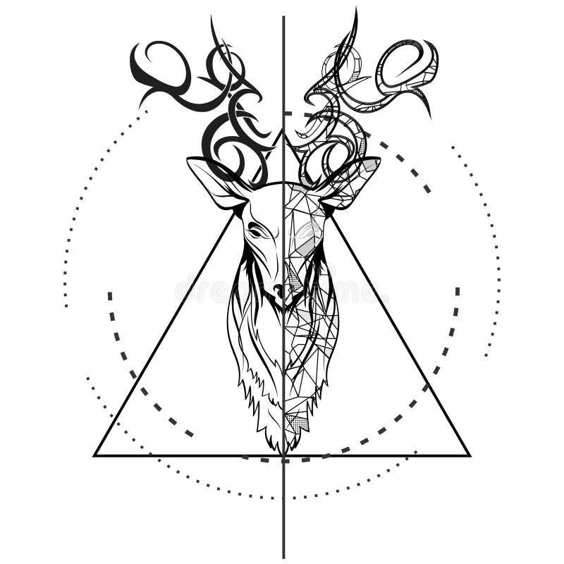 Sacred Stag: Geometric Deer Tattoo Style Artwork - Geometric Animal -  Posters and Art Prints | TeePublic