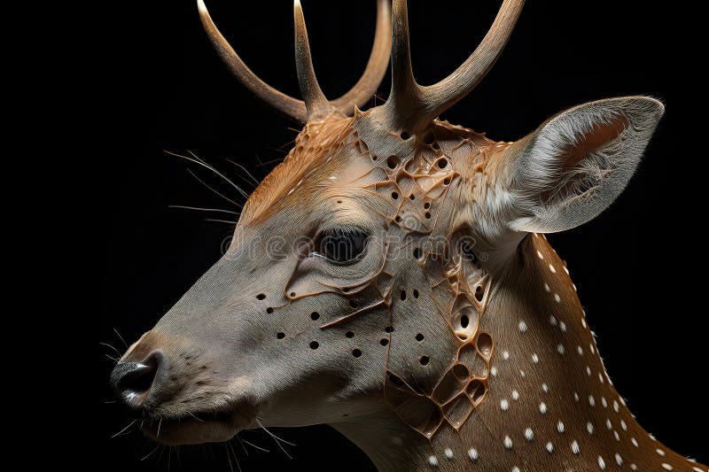 Deer with Unknown Sickness in Dark Forest. Stock Illustration