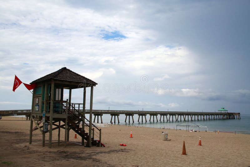 Deerfield Beach Pier Lifeguard Station with Rain Clearing