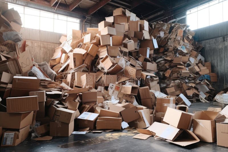 Defalcat pe cutii de carton într-o instalație de reciclare stock illustration