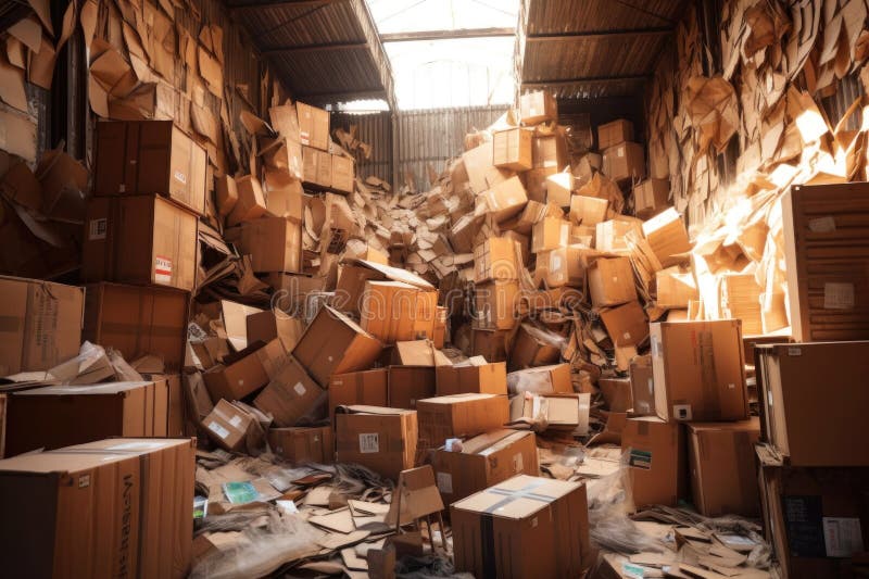 Defalcat pe cutii de carton într-o instalație de reciclare vector illustration