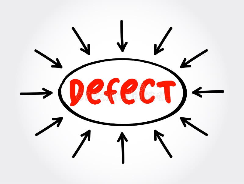 Defect - an imperfection or abnormality that impairs quality, function, or utility, text concept with arrows vector illustration