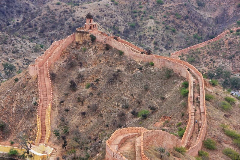 Defensive wall of Jaigarh Fort on Aravalli Hills near Jaipur, Ra