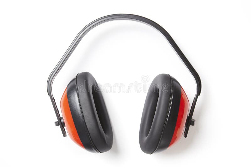 Protetores auriculares vermelhos de proteção foto de stock