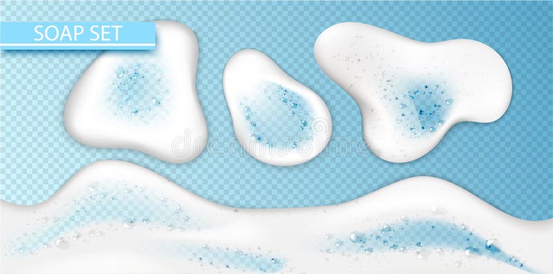 Set Foam effect isolated on transparent background. Soap, gel or shampoo bubbles overlay texture. Vector shaving, mousse foam top view pattern for your advertising design. stock illustration. Set Foam effect isolated on transparent background. Soap, gel or shampoo bubbles overlay texture. Vector shaving, mousse foam top view pattern for your advertising design. stock illustration