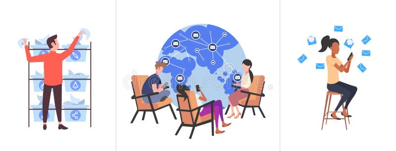Definir empresários usando conceitos de comunicação de mídia social de laptops coletar profissionais conversando com computador o ilustração royalty free Definir empresários usando conceitos de comunicação de mídia social de laptops coletar profissionais conversando com computador o ilustração royalty free