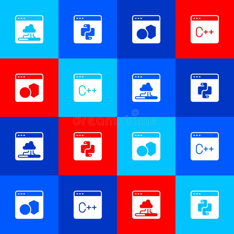 Definir o software e o ícone da linguagem de programação de transferência de dados da tecnologia de nuvem. vetor ilustração do vetor