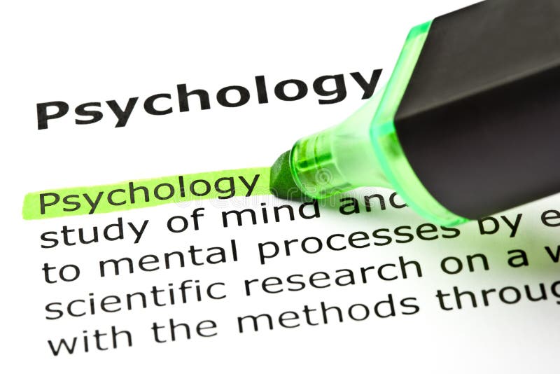 Definition Of Psychology. Definition of the word Psychology highlighted with green text marker royalty free stock photos