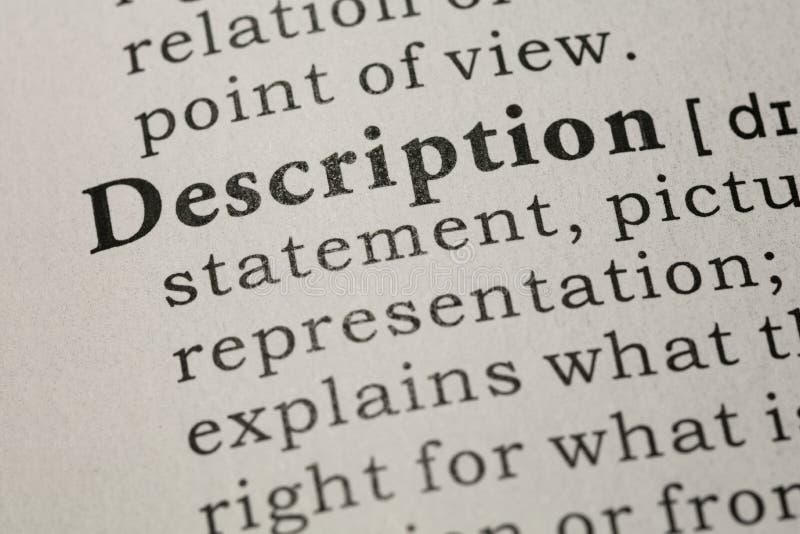 Definition of Word Description Stock Photo Image of descriptive