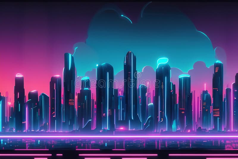 Defocus panorama φόντο φουτουριστικό cyberpunk νυχτερινό κτίριο cityscape με αστέρι int the sky. απεικόνιση αποθεμάτων