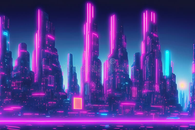 Defocus panorama φόντο φουτουριστικό cyberpunk νυχτερινό κτίριο cityscape με αστέρι int the sky. διανυσματική απεικόνιση