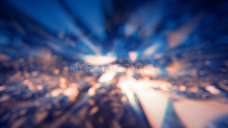 Bokeh blue and orange diamond refractions lights backdrop - abstract 3D rendering stock illustration