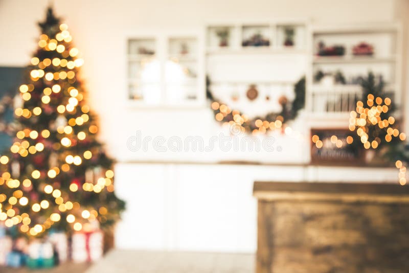 Defocused Background Living Room with Christmas Tree Stock Image ...