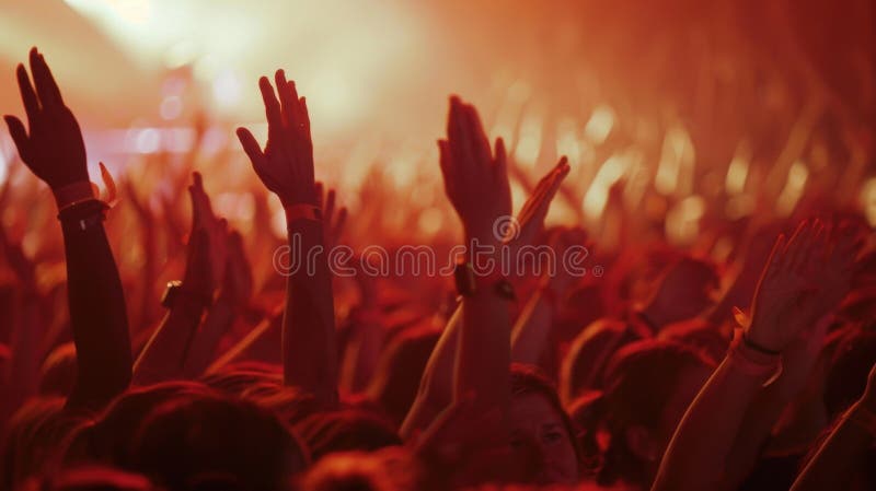 Defocused Sea of Concertgoers Raise Their Arms in Unison Stock Image Defocused Sea of Concertgoers Raise Their Arms in Unison Stock Image