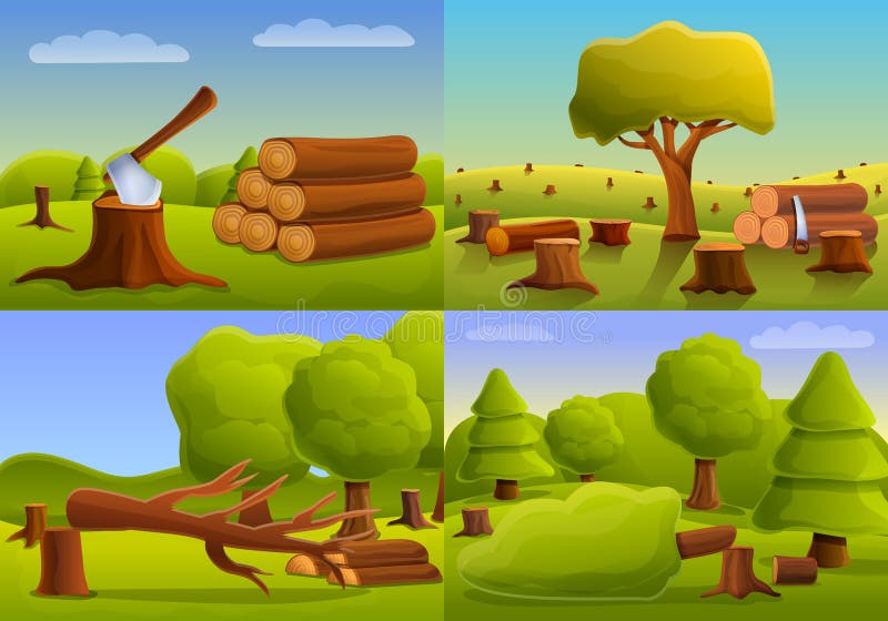 Deforestation Forest Banner Set, Cartoon Style Stock Vector - Illustration  of chopping, environmental: 158096163