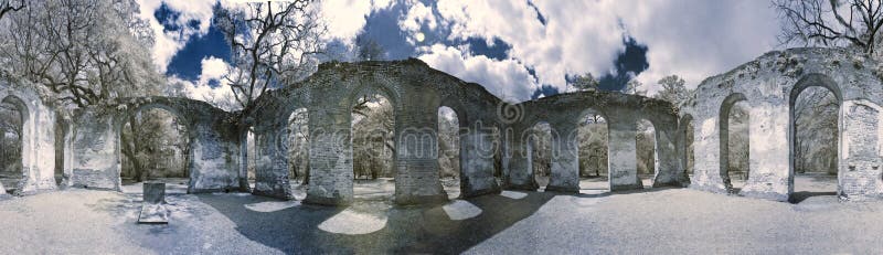 360 infrared photo of church ruin