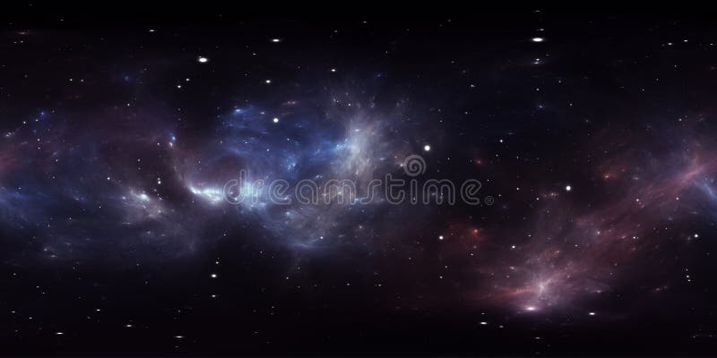 360 degree interstellar cloud of dust and gas. Space background with nebula and stars. Glowing nebula, equirectangular projection