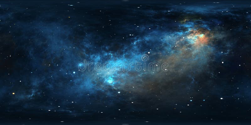 360 degree interstellar cloud of dust and gas. Space background with nebula and stars. Glowing nebula. Panorama