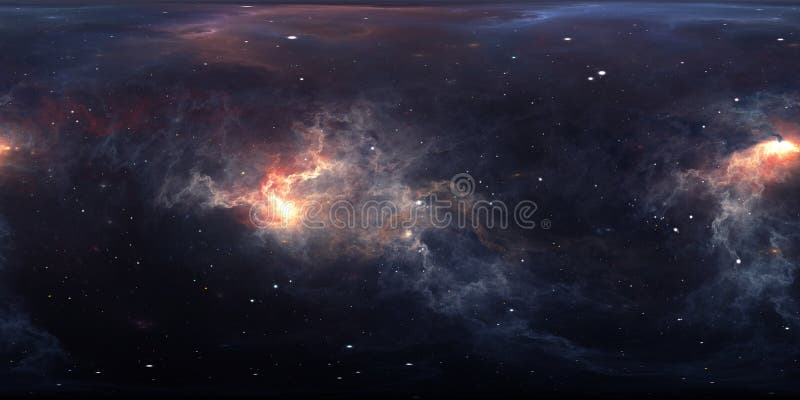 360 degree interstellar cloud of dust and gas. Space background with nebula and stars. Glowing nebula. Panorama