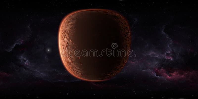 360 degree outer space panorama with planet Mars, environment HDRI map. Equirectangular spherical projection. Martian landscape royalty free illustration