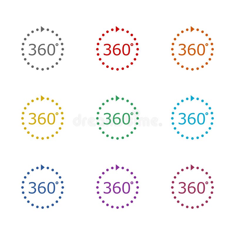 360 degree view icon isolated on white background. Set icons colorful stock illustration