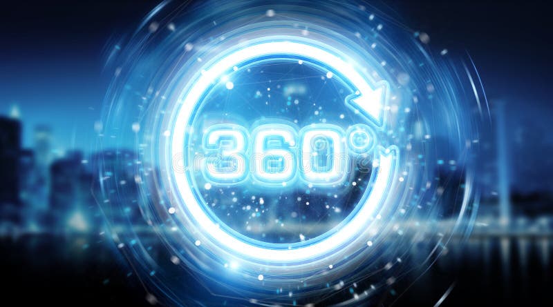 360 degree virtual reality neon interface 3D rendering stock illustration