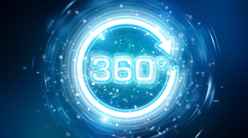 360 degree virtual reality neon interface 3D rendering stock illustration