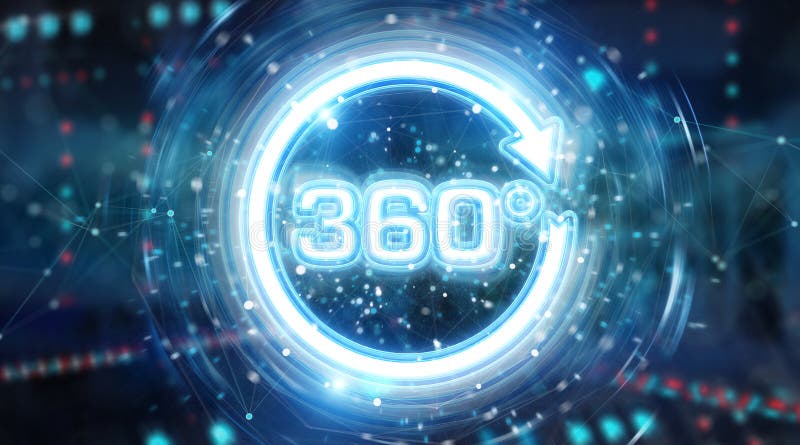 360 degree virtual reality neon interface 3D rendering royalty free illustration