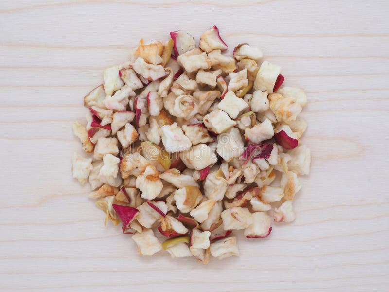 Dehydrated Apple Flakes In Wooden Plate Stock Image Image of diced