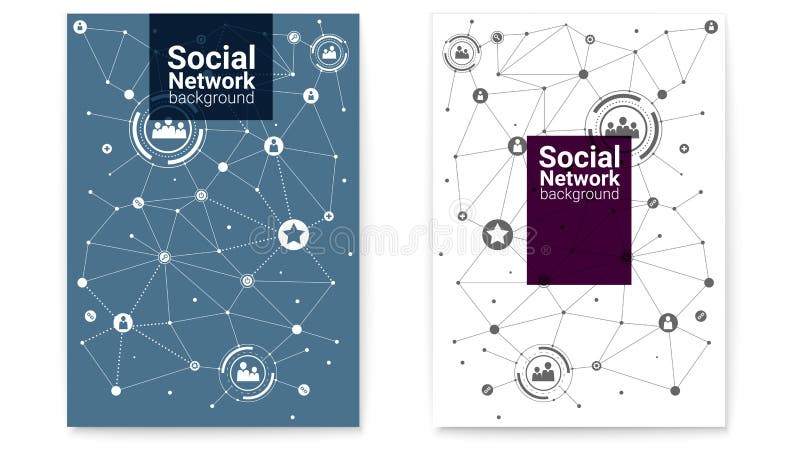 Dekkingsontwerp, vlakke stijl Zaken of sociale media netwerken Interactie in Internet-netwerk Reeks affiches royalty-vrije illustratie Dekkingsontwerp, vlakke stijl Zaken of sociale media netwerken Interactie in Internet-netwerk Reeks affiches royalty-vrije illustratie