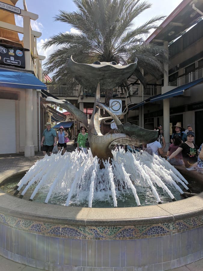 Dekoracyjna wodna fontanna w Grand Cayman centrum handlowym zdjęcie stock Dekoracyjna wodna fontanna w Grand Cayman centrum handlowym zdjęcie stock