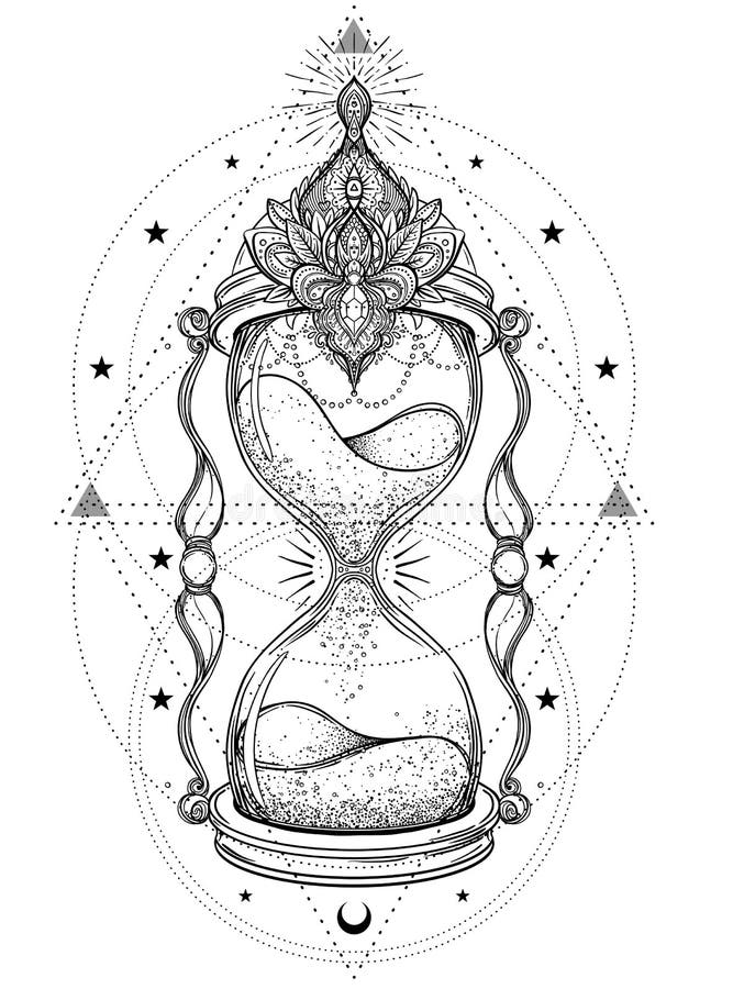 Dekoracyjny antykwarski hourglass z róży ilustracją odizolowywającą dalej
