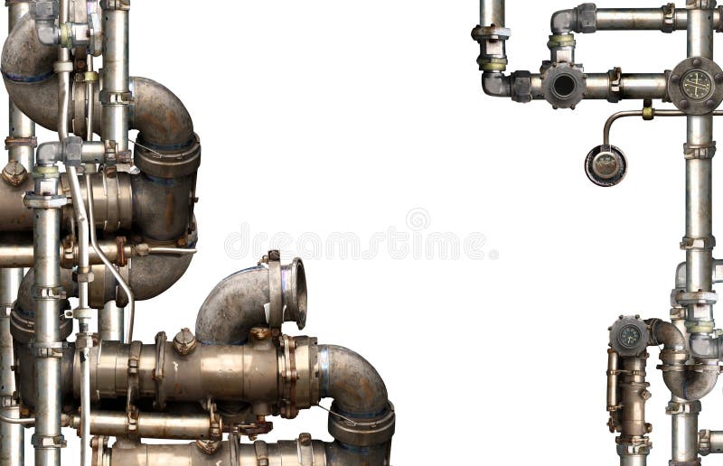 Dekoration av vintage steampunk med rör. Rörledningar och rör. industriell bakgrund med gammal rörledning arkivbild